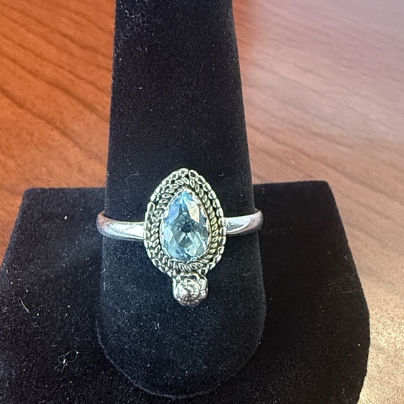 New 925 Sterling Silver and Faceted Pear Shape Aquamarine Ring - Size 11